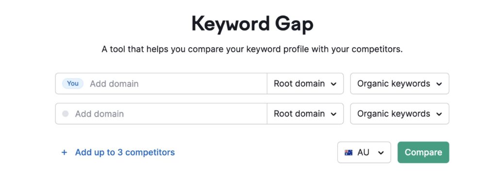 screenshot of keyword gap